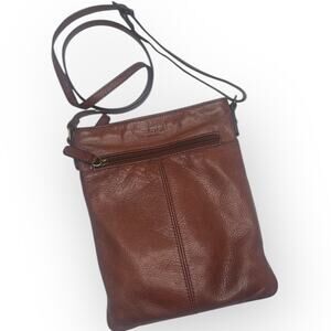 Margot Brown Leather Slim Unisex Crossbody Zip Bag Purse